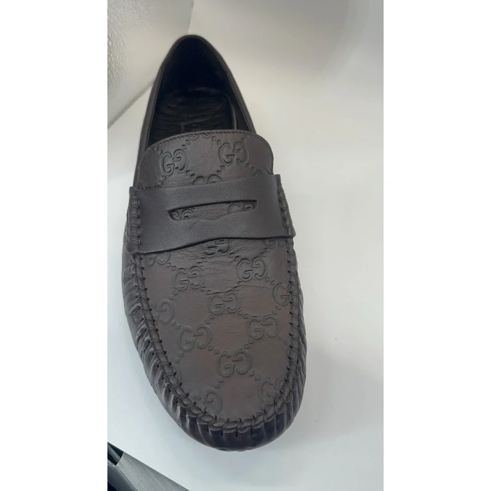 Gucci Guccissima Brown Leather Driving Loafers Men EU 64G Made‎ in Italy NEW